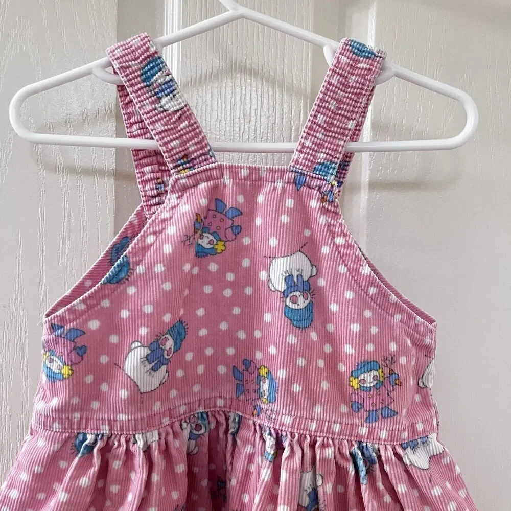 Vintage Oshkosh B'Gosh Pink Corduroy Snowman Overall Dress USA Girls 18 Months